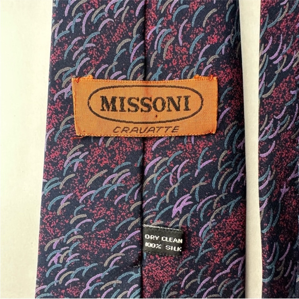 Vintage MISSONI CRAVATTE Vibrant Blue & Purple Abstract Classic Tie, 3.5” - Picture 2 of 6